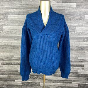 SIERRA WOOLENS V-Neck Pullover Blue 100% Shetland Wool Sweater Women's Size L